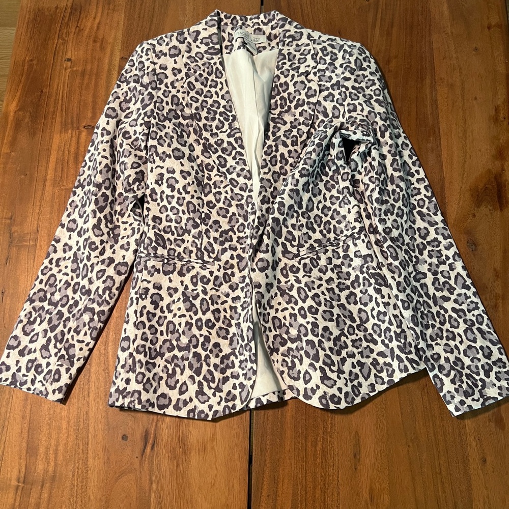 Rachel Zoe Leopard Print Women's Linen Blazer Jacket Small